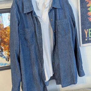 Christopher & Banks Lightweight Denim Button Down Shirt, Large